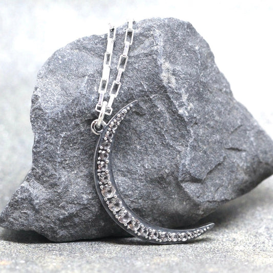 Sparkling Crescent Moon Sterling Silver Necklace