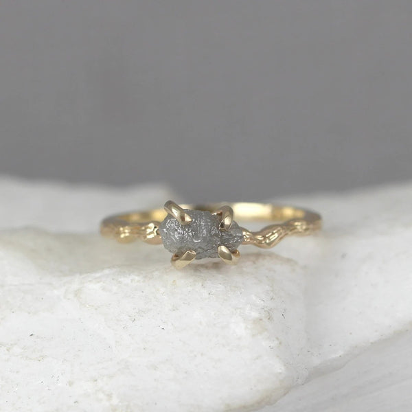 Twig Engagement Ring - Raw Uncut Rough Diamond Twig Ring - 14K Yellow Gold Branch Rings - Tree Branch Wedding Ring - Made in Canada