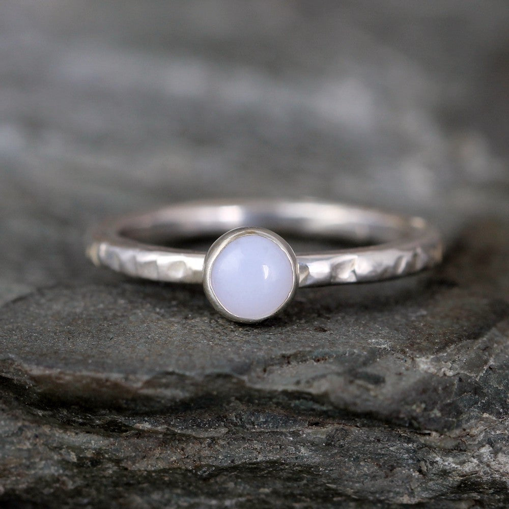 Blue Chalcedony Stacking Ring - Rustic Sterling Silver