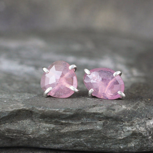 Sterling Silver Rose Cut Pink Sapphire Earrings