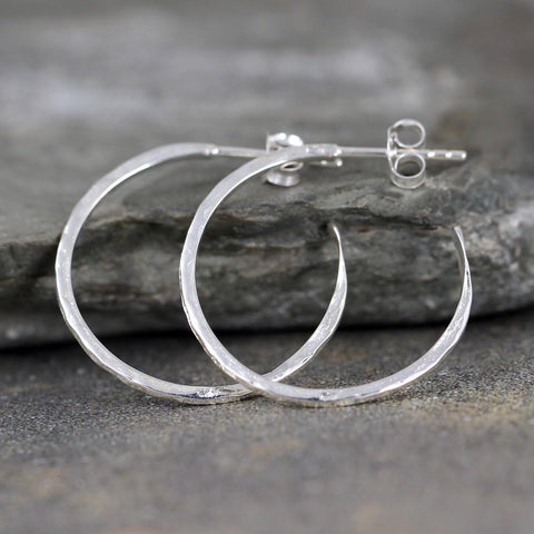 Sterling Silver Hammered Hoop - Small