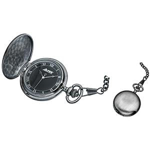 Pocket Watch with Black Dial and Chain - Engravable - Modern  Quartz Pocket Watch