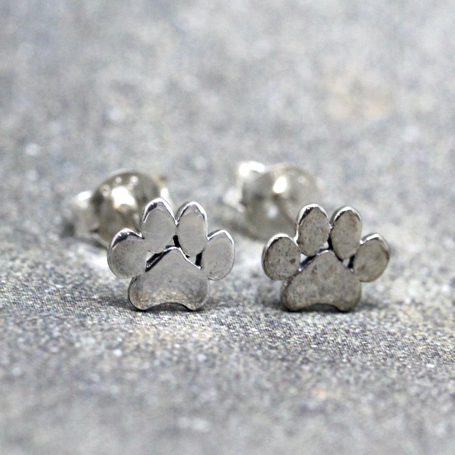 Paw Print Sterling Silver Stud Earrings