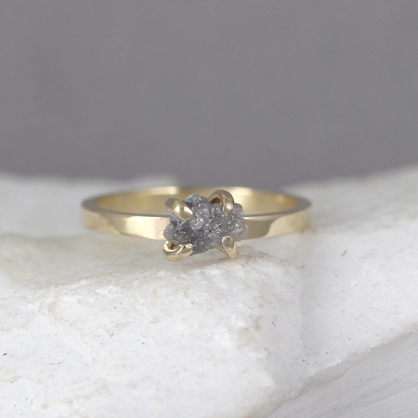 Raw Uncut Diamond Engagement Ring - 14K Yellow Gold - Rough Diamond Gemstone Ring