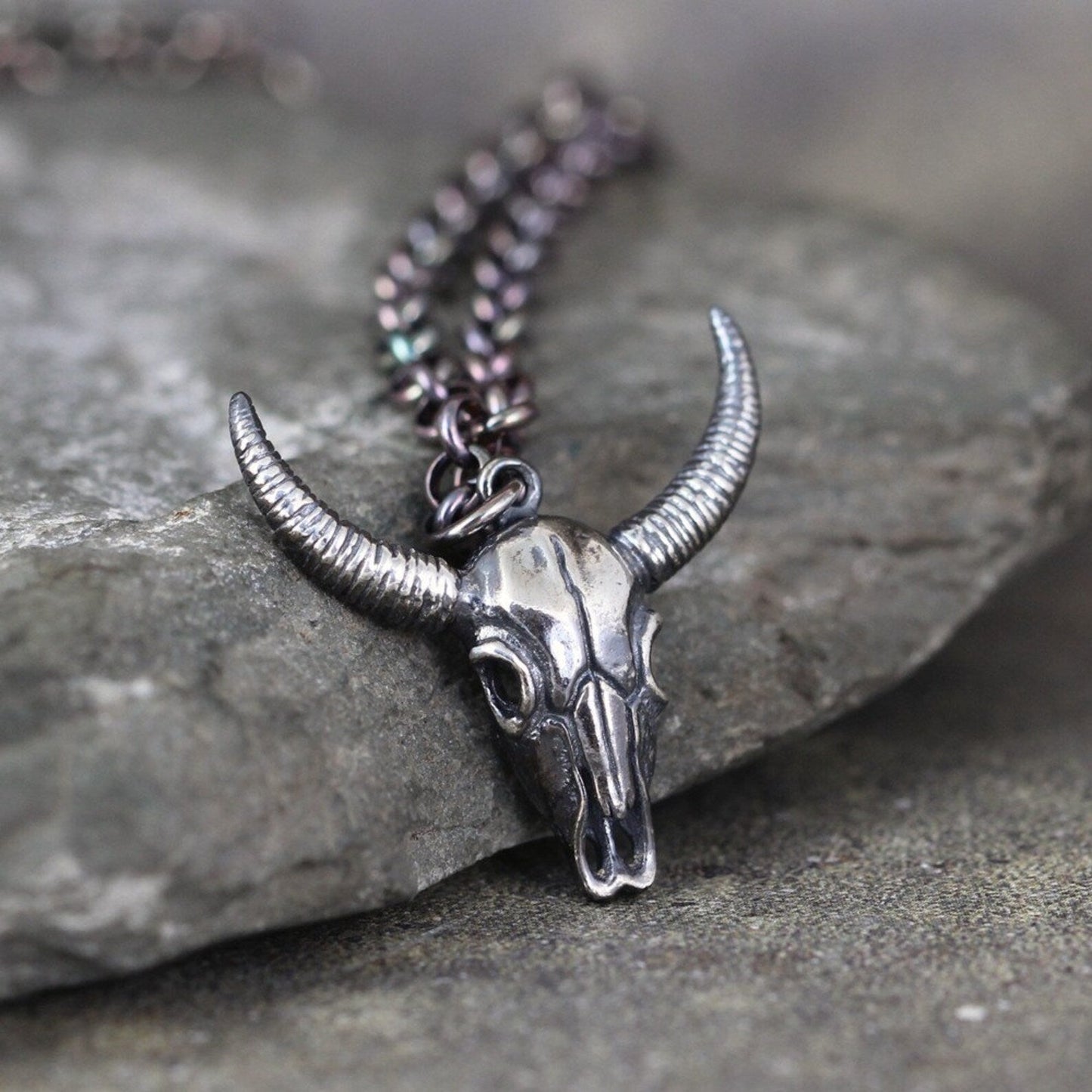 Cow Skull Pendant - Sterling Silver - Rustic Western Jewellery - Cowboy Necklace - Stampede - Bull Head