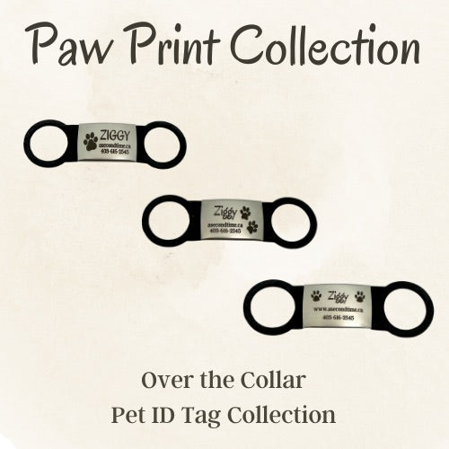 Dog Paw Collection - SILENT PET TAGS - Stainless Steel and Silicone - Over the collar Pet ID Tags - 3 Sizes and Styles to Choose from - Deep Laser Engraved