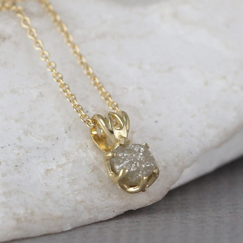 14K Yellow Gold Uncut Diamond Pendant - Filigree Style - 1/2 Carat Raw Uncut Diamond