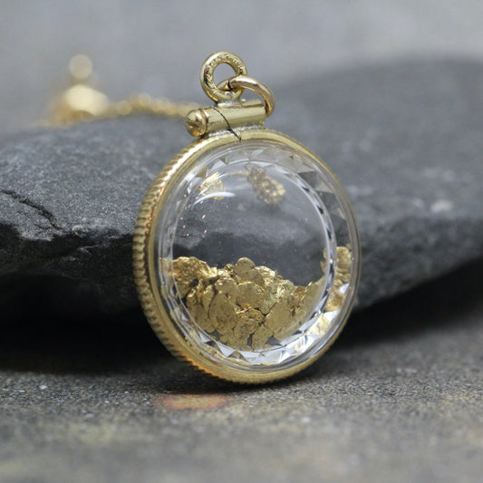 Natural Gold Nuggets In See Through Glass Pendant
