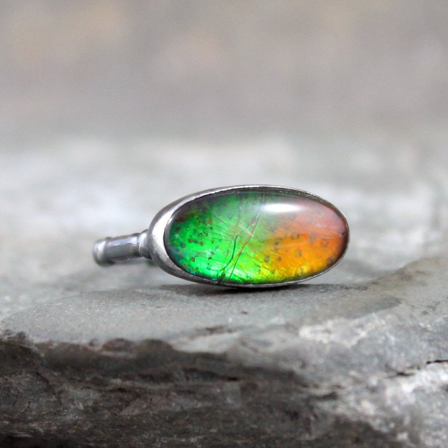 Alberta Ammolite Ring - Sterling Silver - Fossil Gemstone - Native Buffalo Stone - Feng Shui