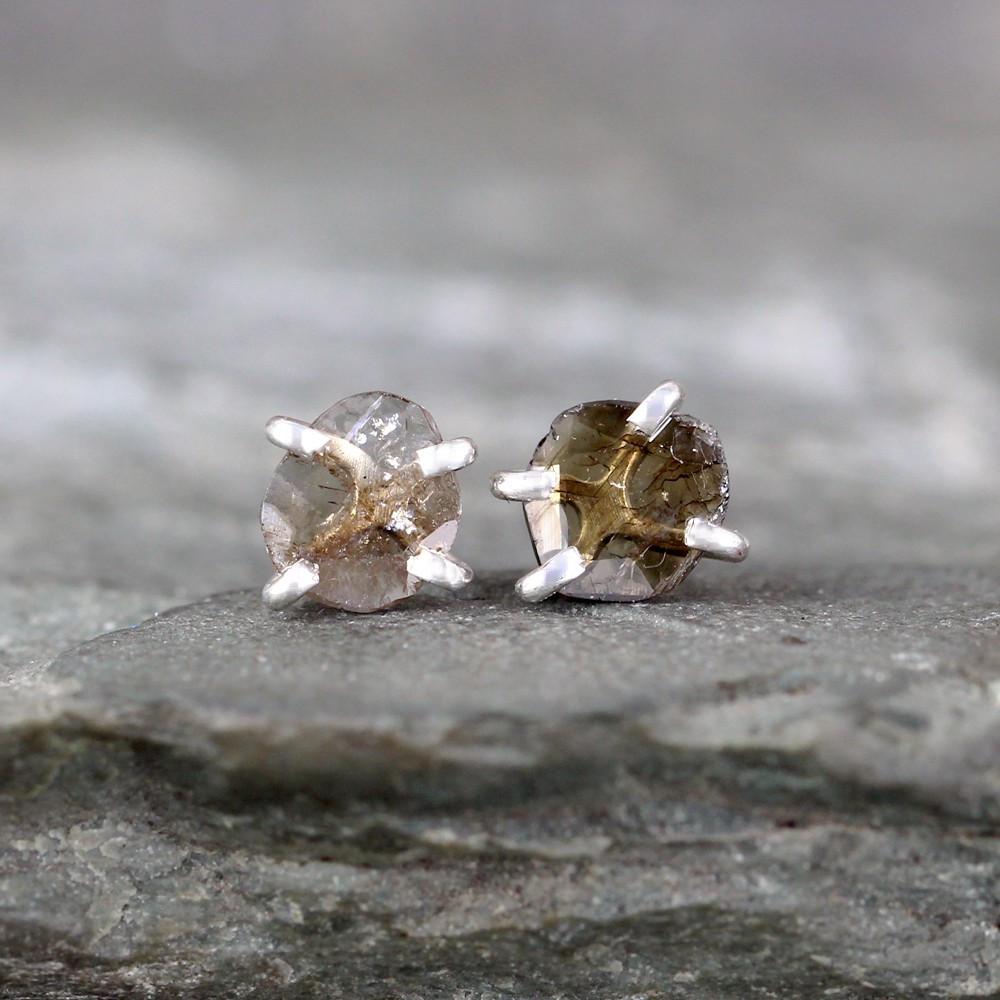 Rustic Diamond Slice Earrings - Rough Diamond Stud Earring