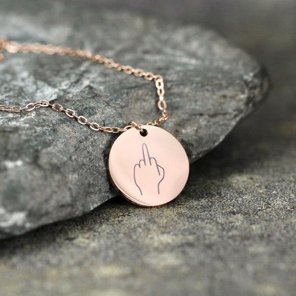 Swear Word Middle Finger - Hand Gestures Necklace - Stainless Steel - You choose silver tone, yellow tone, rose tone