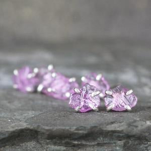 Pink Sapphire Earrings - Handmade Sterling Silver Earrings - Natural Uncut Rough Pink Sapphires