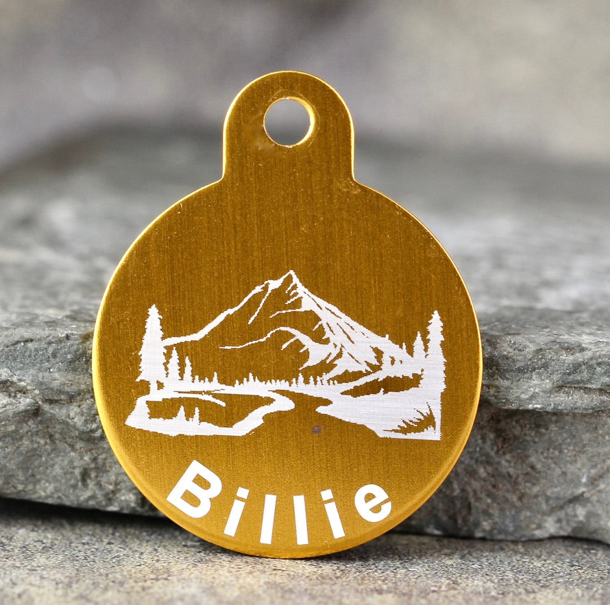 Mountain "Billie" Dog ID Tag - 3 sizes, 9 Colors - Laser Engraved with your Custom Text