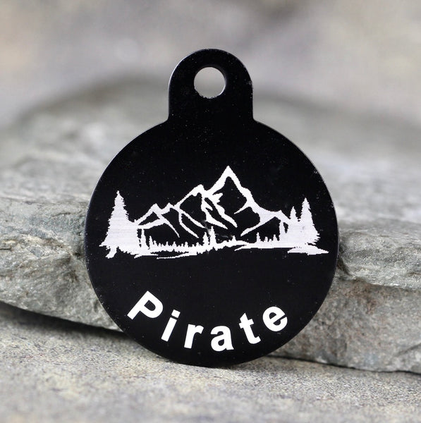 Mountain "Pirate" Dog ID Tag - 3 sizes, 9 Colors - Laser Engraved with your Custom Text