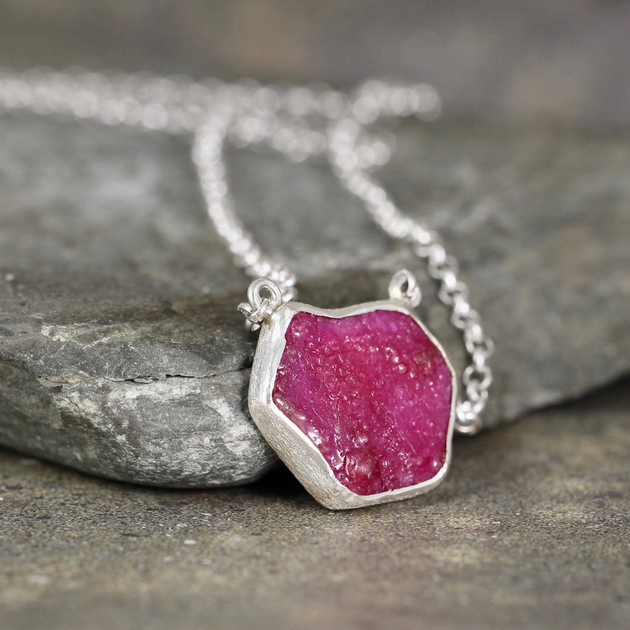 Ruby Rough Gemstone Statement Pendant