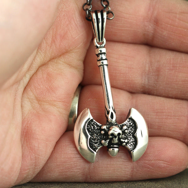 Battle Axe Pendant - Skull and Cross Bones Necklace - Men's Jewellery - sterling silver