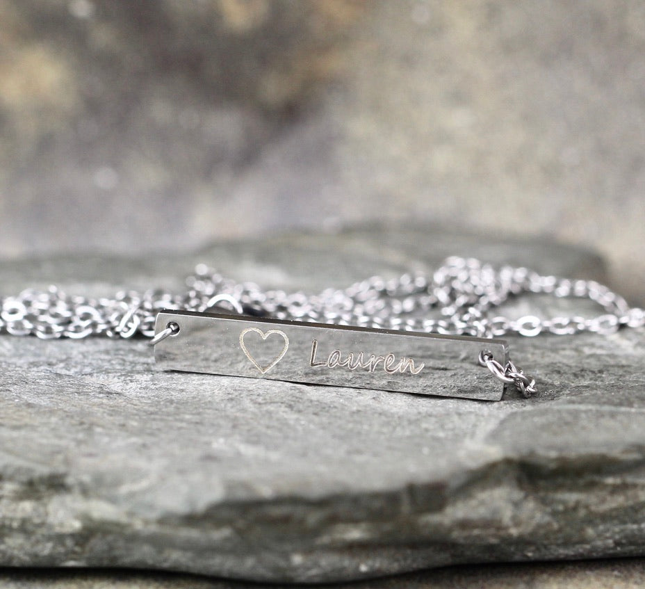 Personalized Necklace Bar Engraved with YOUR NAME Stainless
