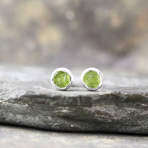 Raw Peridot Earrings - Rough Uncut Green Gemstone Earring