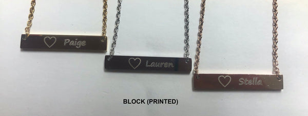 Personalized Necklace Bar - Engraved with YOUR NAME - Stainless steel in Yellow, White or Rose - Made in Canada