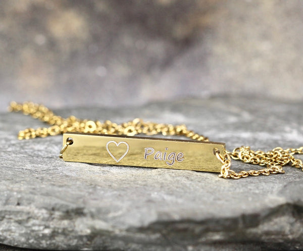 Personalized Necklace Bar - Engraved with YOUR NAME - Stainless steel in Yellow, White or Rose - Made in Canada