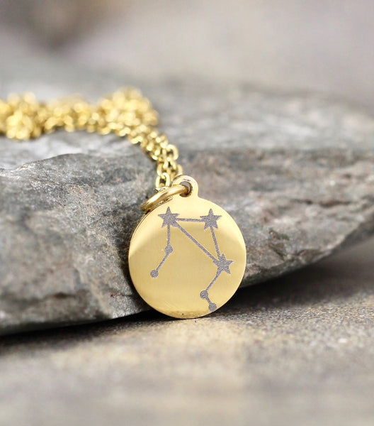 ZODIAC Engraved Pendant - Celestial - Stainless Steel in Rose, Yellow or White - Personalized Necklace