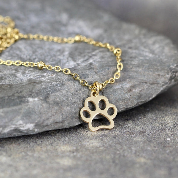 Open Paw Print Necklace - Paw Print - Pet Lovers pendant -  Stainless Steel in your choice of Rose, Yellow or White