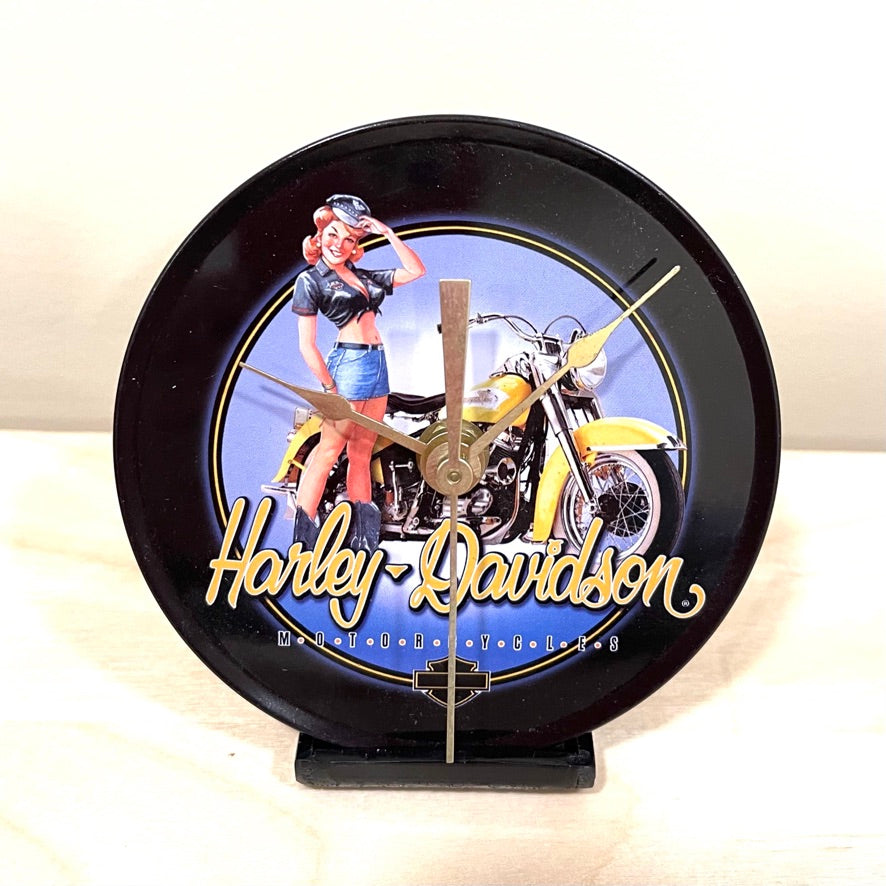 Desk Top Clock Motorcycle Theme Pin Up Girl