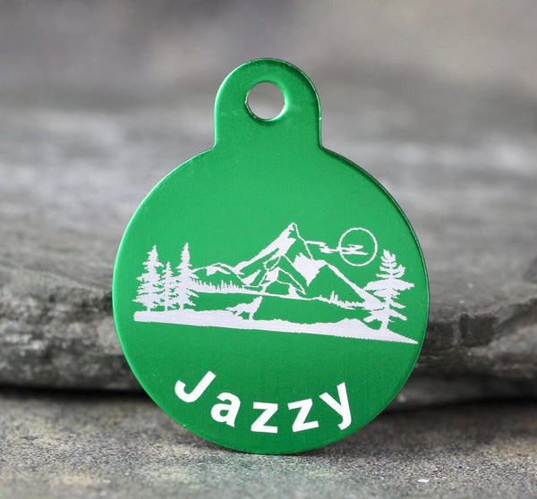 Mountain "Jazzy" Dog ID Tag - 3 sizes, 9 Colors - Laser Engraved with your Custom Text
