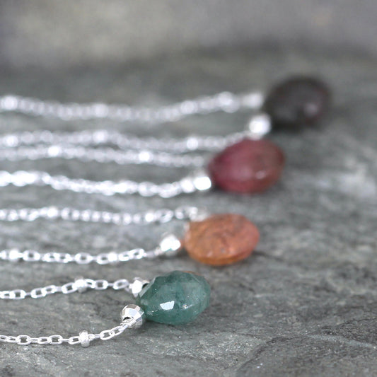 Tourmaline Teardrop Necklace - Drop Pendant - Natural Colored Gemstone
