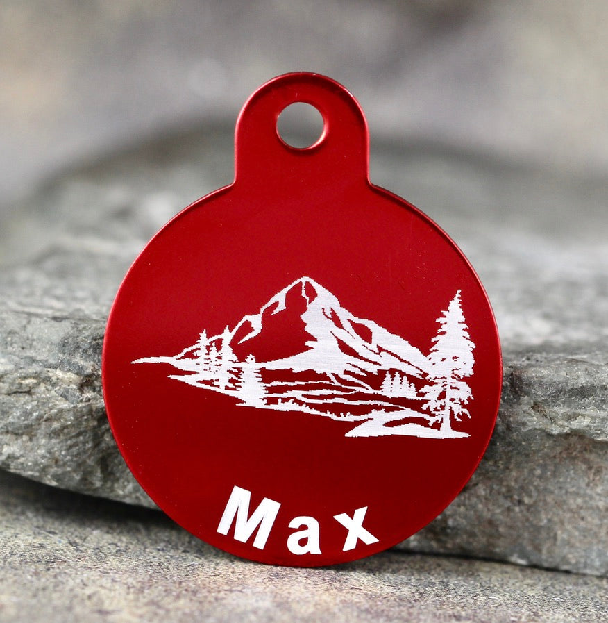 Mountain "Max" Dog ID Tag - 3 sizes, 9 Colors - Laser Engraved with your Custom Text