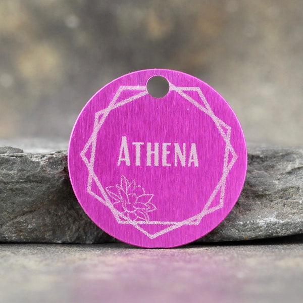 "Athena" Dog ID Tag - 3 sizes, 9 Colors - Laser Engraved with your Custom Text