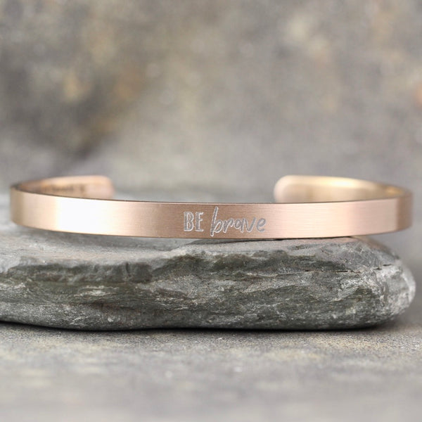 Customized Engraved Cuff Bracelet - Stainless Steel in your choice of rose, yellow, steel or black - Engraved with your chosen text