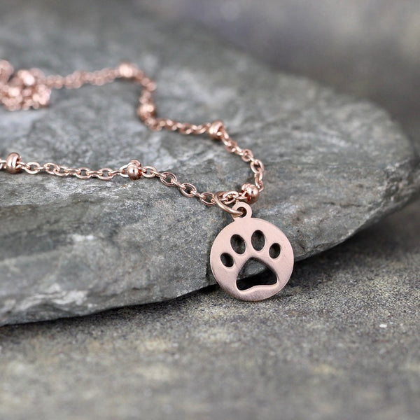 Paw Print Necklace - Cut out Paw Print - Pet Lovers pendant -  Stainless Steel in your choice of Rose, Yellow or White