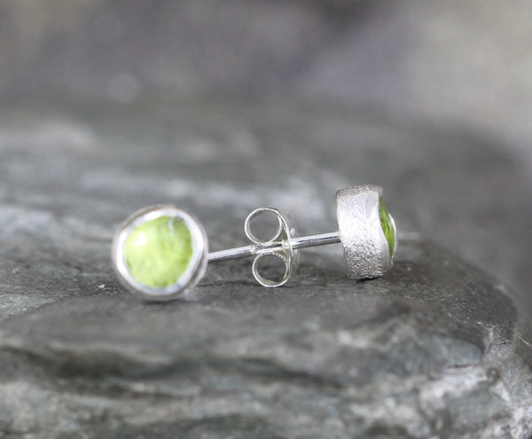 Raw Peridot Earrings - Rough Uncut Green Gemstone Earring