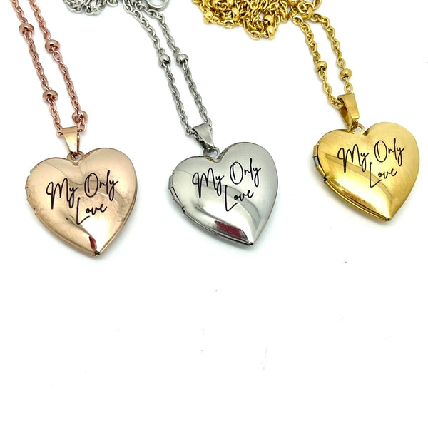 'My Only Love' Heart locket - Stainless Steel in your choice of Rose, Yellow or White