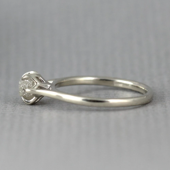 14K White Gold Rough Diamond Ring - Six Claw Classic Setting - Alternative Unique Engagement Ring