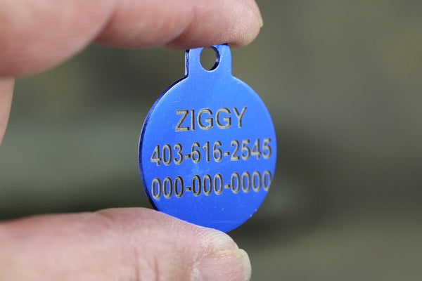 Round Shape Dog ID Tags - 3 sizes, 9 Colors - Laser Engraved with your Custom Text