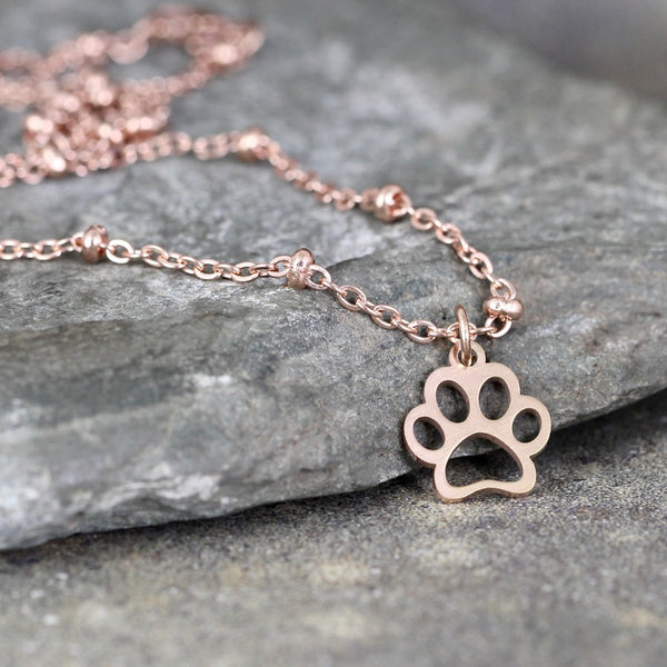 Open Paw Print Necklace - Paw Print - Pet Lovers pendant -  Stainless Steel in your choice of Rose, Yellow or White