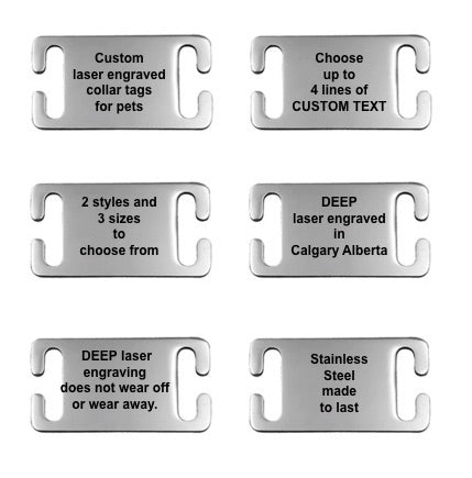 STAINLESS STEEL PET COLLAR TAGS - 2 STYLES AND 3 SIZES TO CHOOSE FROM - DEEP LASER ENGRAVED