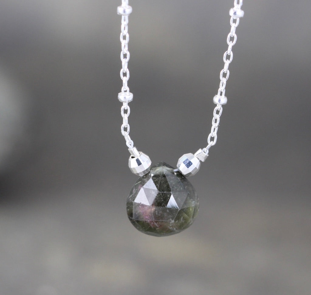 Tourmaline Teardrop Necklace - Drop Pendant - Natural Colored Gemstone