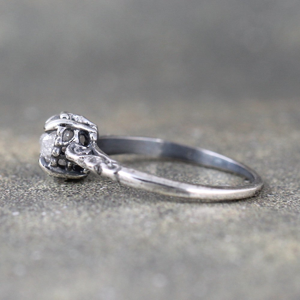 Antique Patina Filigree Style Rough Diamond Engagement Ring
