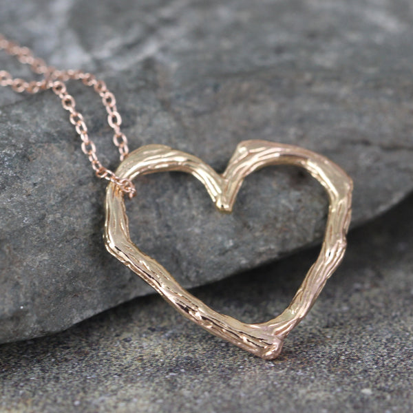 Rose Gold Twig Heart Pendant - Floating Heart Necklace