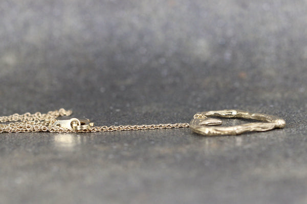 Yellow Gold Twig Heart Pendant - Floating Heart Necklace