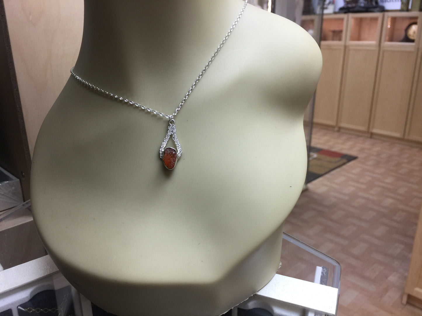 Fire Opal Pendant - Rough Uncut Raw Gemstone - Rustic Jewellery