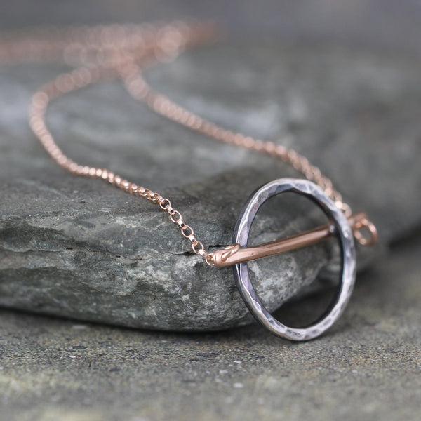 Modern Mixed Metals Circle Necklace - 14K Rose Gold and Sterling Silver