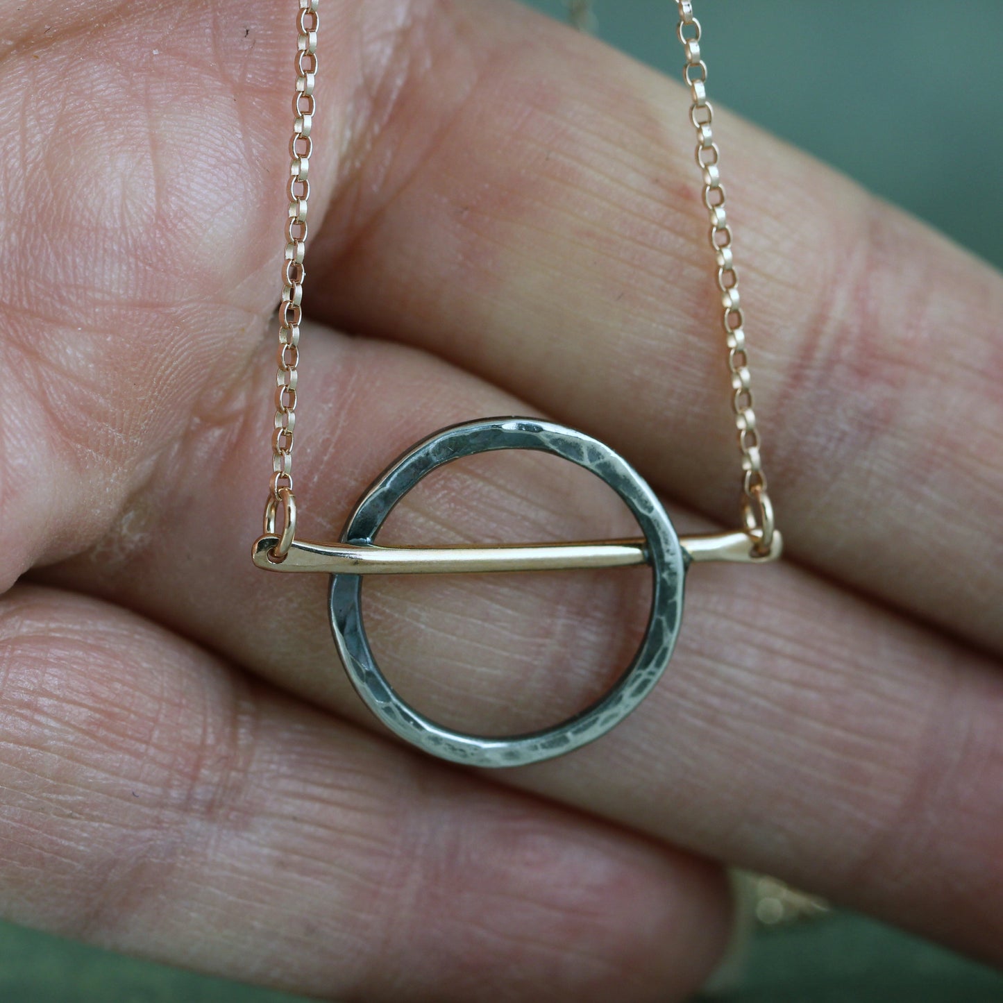 Modern Mixed Metals Circle Necklace - 14K Rose Gold and Sterling Silver