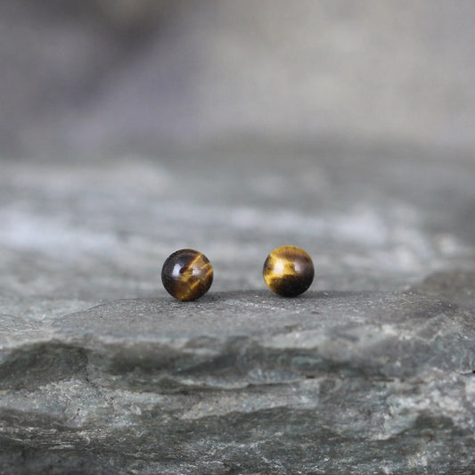 Golden Tiger Eye 4mm Earrings - Sterling Silver Stud Earring