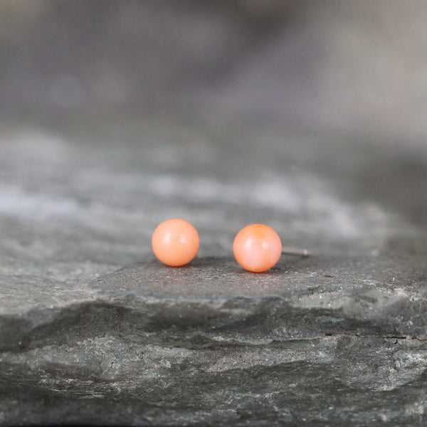 4mm Pink Coral Earrings - Sterling Silver Stud Earring