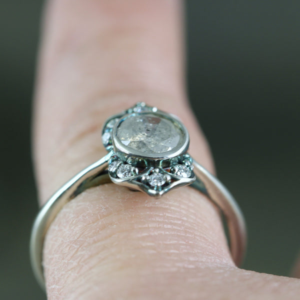Salt and Pepper Galaxy Diamond Ring - Vintage Style