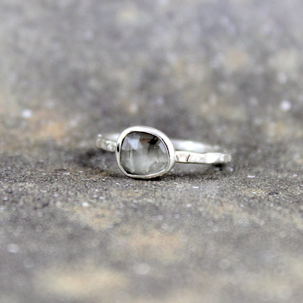 Misty Grey Sapphire Ring - Rose Cut Sapphire Gemstone Stacking Rings